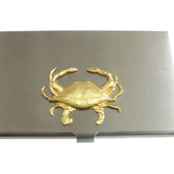 Blue Crab I Nautical Treasure Jewelry – N.T.J Gold Toned Crab Pendant Business Card Holder